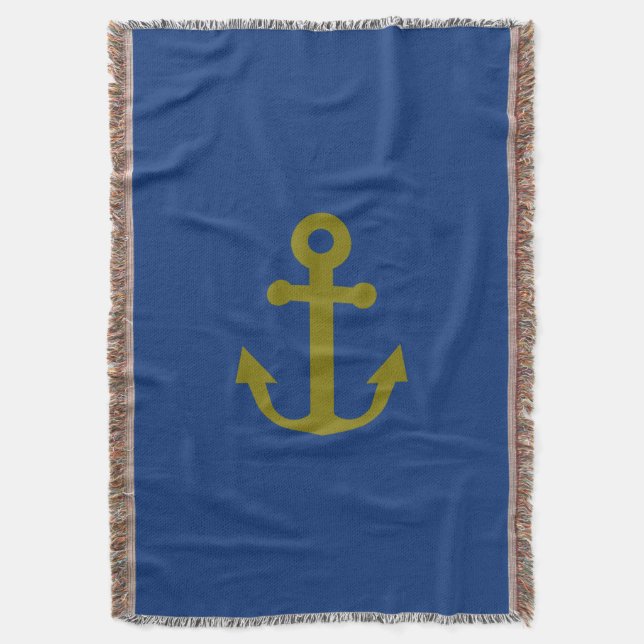 Nautical Blue and Gold Anker Decke (Vorderseite Vertikal)