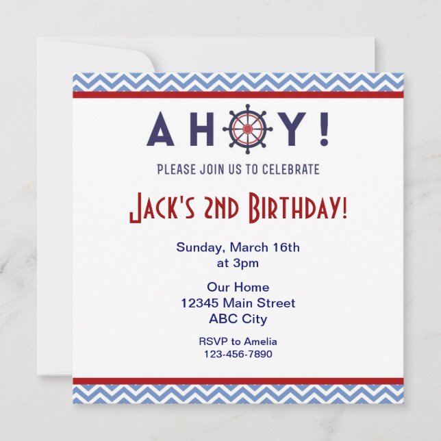 Nautical Blue and Red Birthday Party - Einladung (Vorderseite)