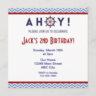 Nautical Blue and Red Birthday Party - Einladung