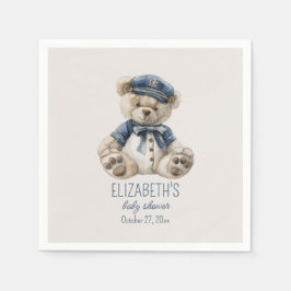 Nautical Blue Baby Bear Baby Shower Serviette