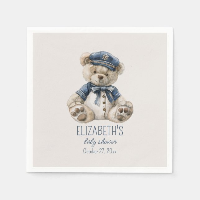 Nautical Blue Baby Bear Baby Shower Serviette (Vorderseite)