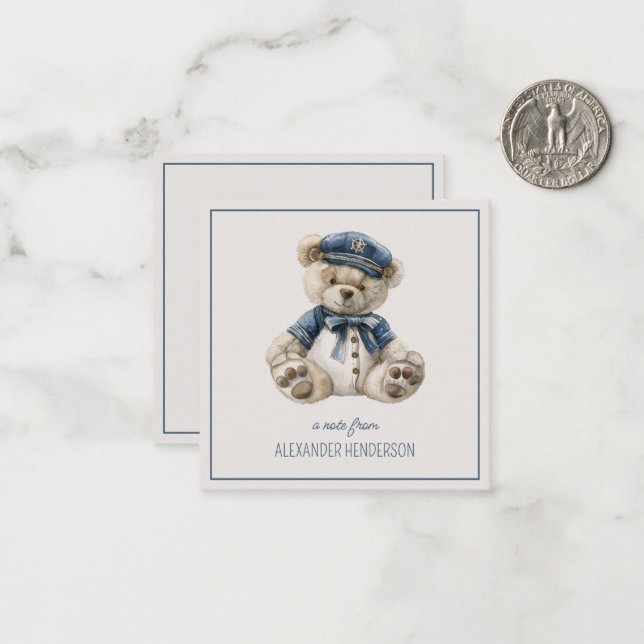 Nautical Blue Baby Bear Personalisiert Mitteilungskarte (Vorderseite/Rückseite Beispiel)