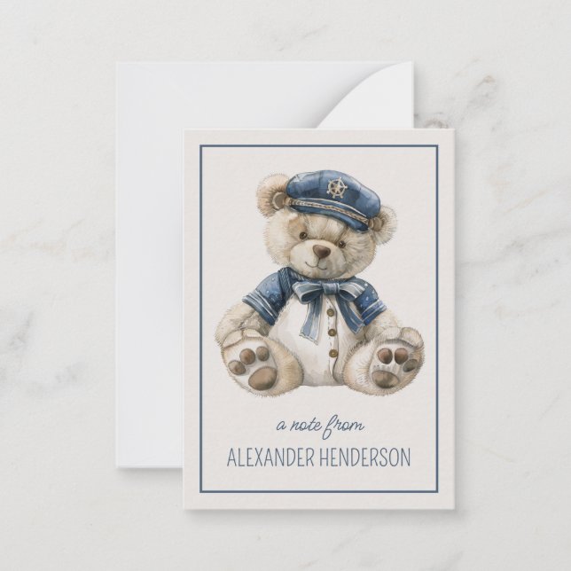 Nautical Blue Baby Bear Personalisiert Mitteilungskarte (Vorderseite)