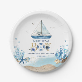 Nautical Blue Boat Ahoy Es ist eine Baby-Dusche Pappteller