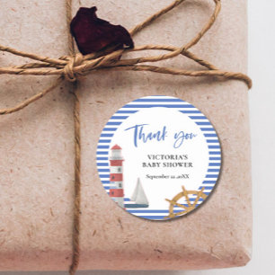 Nautical Blue Danke Baby Dusche Runder Aufkleber