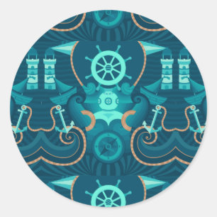 Nautical Blue Design Runder Aufkleber