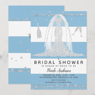 Nautical Blue Diamond Wedding Dress Brautparty Einladung