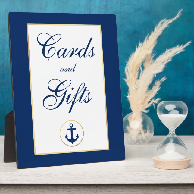 Nautical Blue Gold Hochzeitkarten Geschenke Fotoplatte (Seite)