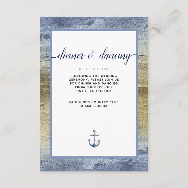 #Nautical Blue & Gold Watercolor #Wedding Details Begleitkarte (Vorderseite)