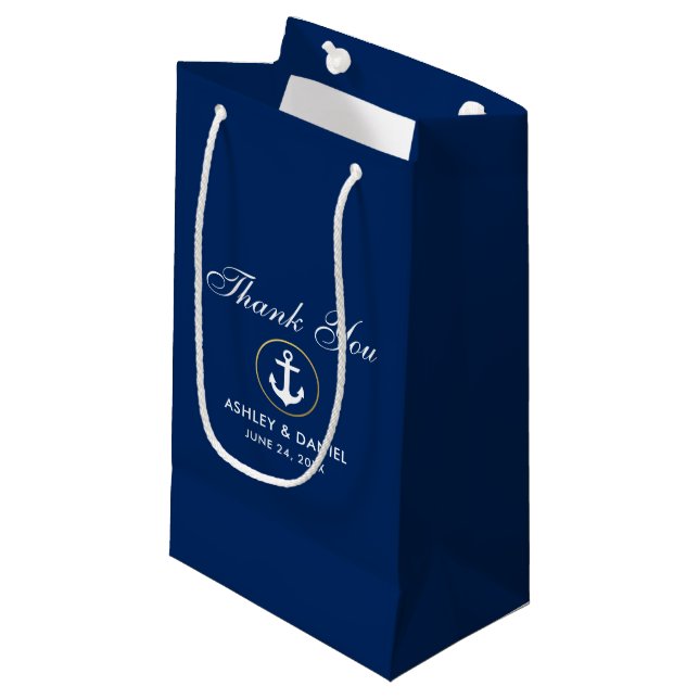Nautical Blue Gold Wedding Vielen Dank Kleine Geschenktüte (Vorderseite Schrägansicht)