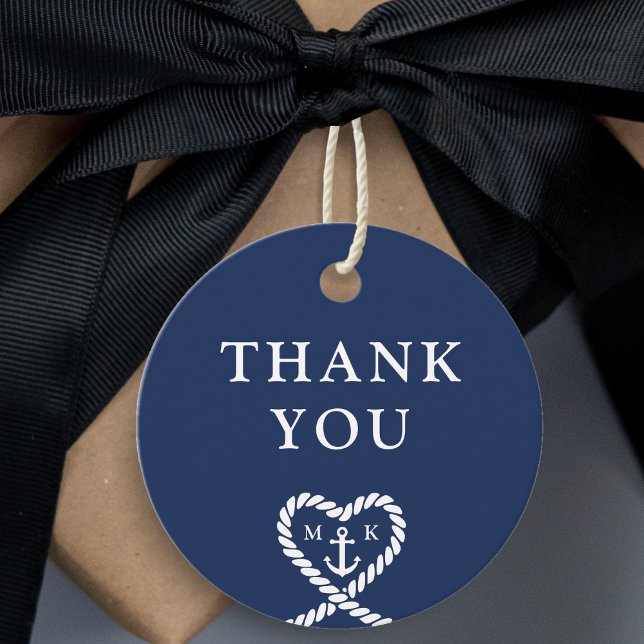 Nautical Blue Heart Monogram Wedding Vielen Dank Geschenkanhänger (Nautical Blue Heart Monogram Wedding Thank You Favor Tags)