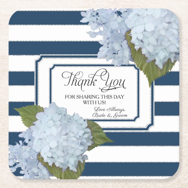 Nautical Blue Hydrangea Weiße Streifen Blumenart Rechteckiger Pappuntersetzer (Vorderseite)