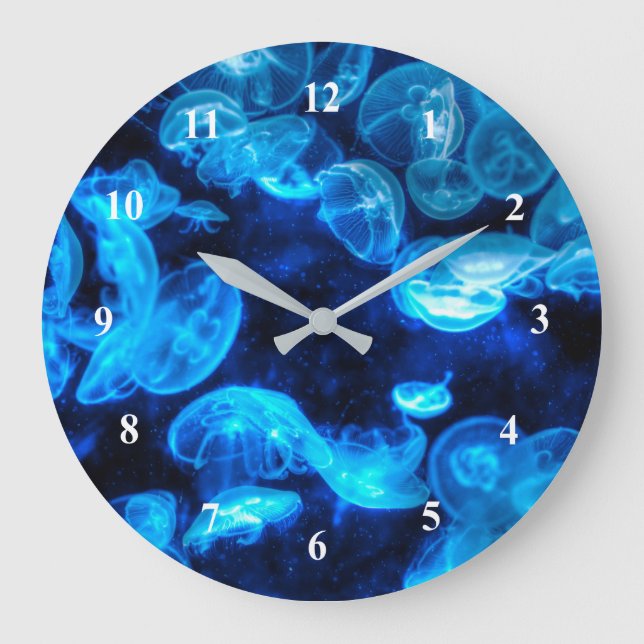 Nautical Blue Jellyfish Marine Life Große Wanduhr (Vorderseite)