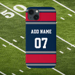 Nautical Blue Red and Silver Sports Strip Case-Mate iPhone Hülle<br><div class="desc">Großartiger Gegenstand für den Fan von New England in Ihrem Leben. Nautical Blue,  Red and Silver Football Jersey Stil Streifen Design. Die Farben,  die wir für diese Serie von Hüllen ausgewählt haben,  stimmen mit Ihren Lieblingsfarben überein,  wir können sie hier einfach nicht erwähnen. Perfektes Geschenk für Fußballfans.</div>