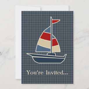 Nautical Blue, Red, Creme Sailboat Custom Einladung
