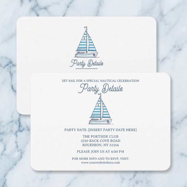 Nautical Blue Sailboat Birthday QR Code RSVP Karte (Get everyone on the boat.)