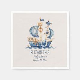 Nautical Blue Sailing Ship Baby Shower Serviette
