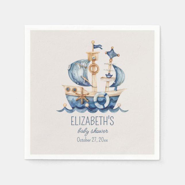 Nautical Blue Sailing Ship Baby Shower Serviette (Vorderseite)