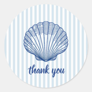 Nautical Blue Seashell Blue Stripe Runder Aufkleber