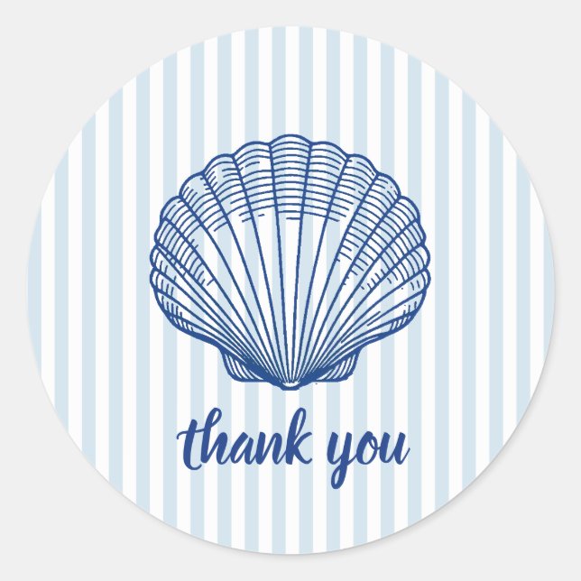 Nautical Blue Seashell Blue Stripe Runder Aufkleber (Vorderseite)