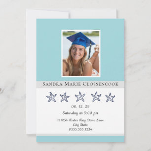 Nautical Blue Starfish Graduierte gratulieren Einladung