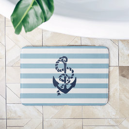 Nautical Blue Stripe Navy Anchor Badematte