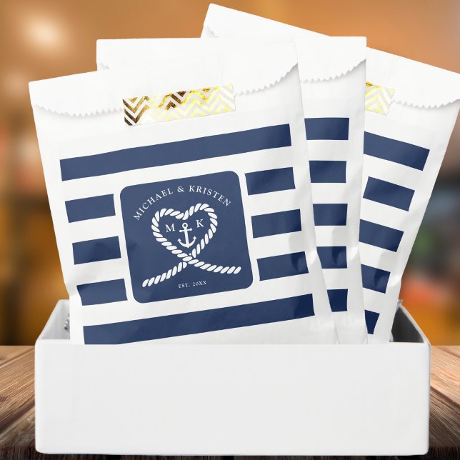 Nautical Blue Striped Heart Anchor Wedding Geschenktütchen (Nautical Blue Striped Heart Anchor Wedding Favor Bag)