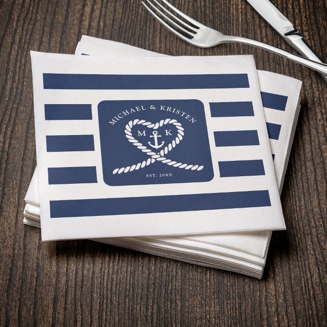 Nautical Blue Striped Heart Anchor Wedding Serviette (Nautical Blue Striped Heart Anchor Wedding Napkins
)