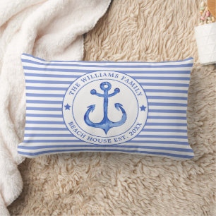 Nautical Blue Stripes - Family Beach House Lendenkissen