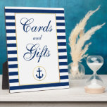 Nautical Blue Stripes Gold Wedding Cards Geschenke Fotoplatte<br><div class="desc">Nautical Blue Stripes Gold Wedding Cards Tafel Plaque</div>