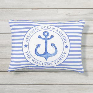 Nautical Blue Stripes Personalisierter Außenpilz Kissen Für Draußen