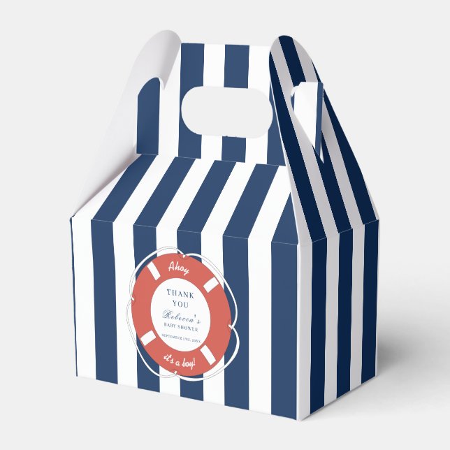 Nautical Blue Striping Baby Shower Boy Geschenkschachtel (Vorderseite)