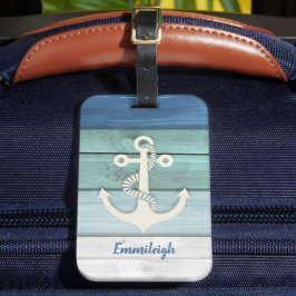 Nautical Blue Turquoise Distressed Wood Anchor Gepäckanhänger