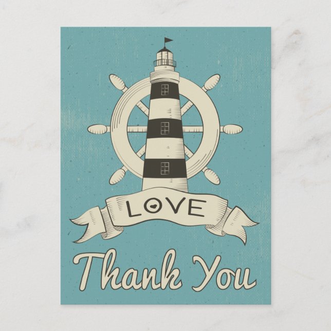 Nautical Blue Vielen Dank Lighthouse & Ship Anchor Postkarte (Vorderseite)