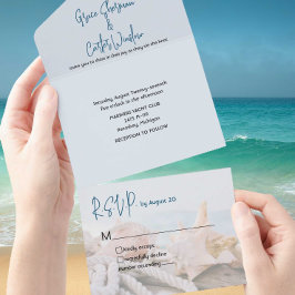 Nautical Blue Water Muscheln Beach Hochzeit All In One Einladung