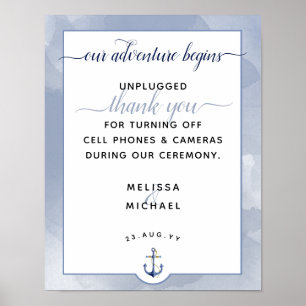 #Nautical Blue Watercolor #Unplugged Wedding Sign Poster