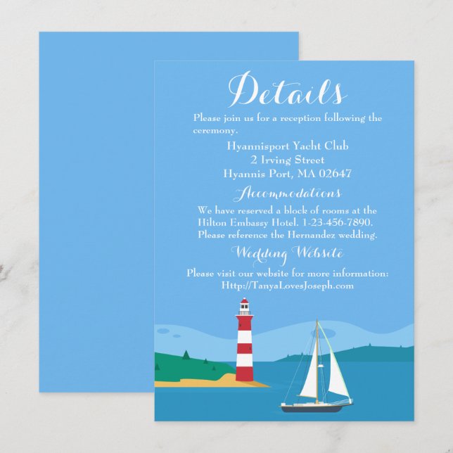 Nautical Blue Wedding Details Leuchtturm Sailboat Einladung (Vorne/Hinten)