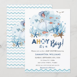 Nautical Blue Whale Ahoy Es ist eine Baby-Dusche Einladung