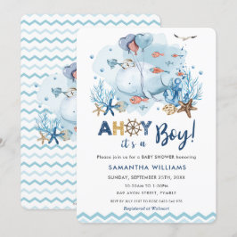 Nautical Blue Whale Ahoy Es ist eine Baby-Dusche Einladung