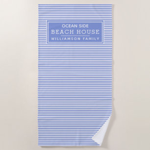 Nautical Blue & White Striping Beach House Strandtuch