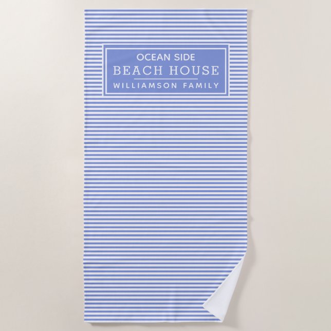 Nautical Blue & White Striping Beach House  Strandtuch (Vorderseite)