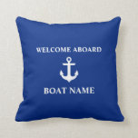 Nautical Blue Willkommen auf dem Schiff Name Blau Kissen<br><div class="desc">Nautical Blue Willkommen auf dem Schiff Name Blue Throw Pillow</div>