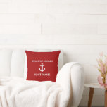 Nautical Blue Willkommenszeichen an Bord des Schif Kissen<br><div class="desc">Nautical Blue Willkommensgruß an Bord Name Red Throw Kissen</div>