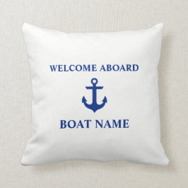 Nautical Blue Willkommenszeichen an Bord Name Weiß Kissen