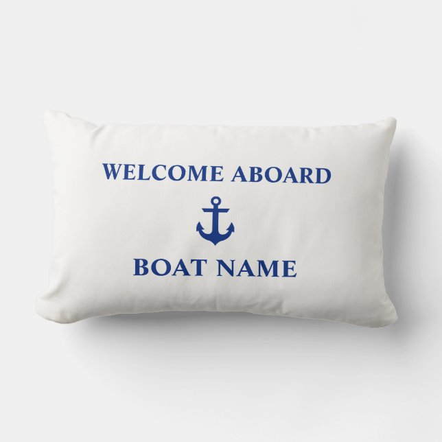 Nautical Blue Willkommenszeichen an Bord Name Weiß Lendenkissen (Vorderseite)