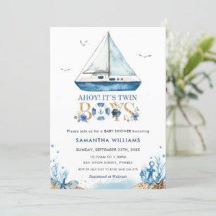 Nautical Boat Ahoy Es ist Twin Boys Baby Dusche  Einladung