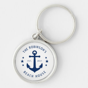 Nautical Boat Anchor Familienname Beach House Wei Schlüsselanhänger