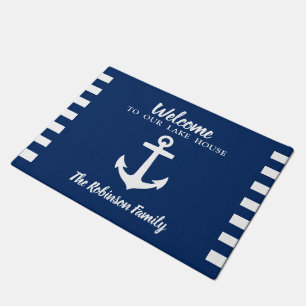 Nautical Boat Anchor Family Name Navy Lake House Fußmatte