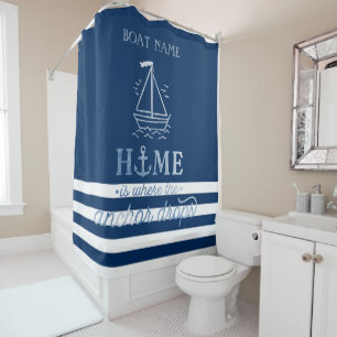 Nautical Boat Anchor Navy Blau Streifen Duschvorhang