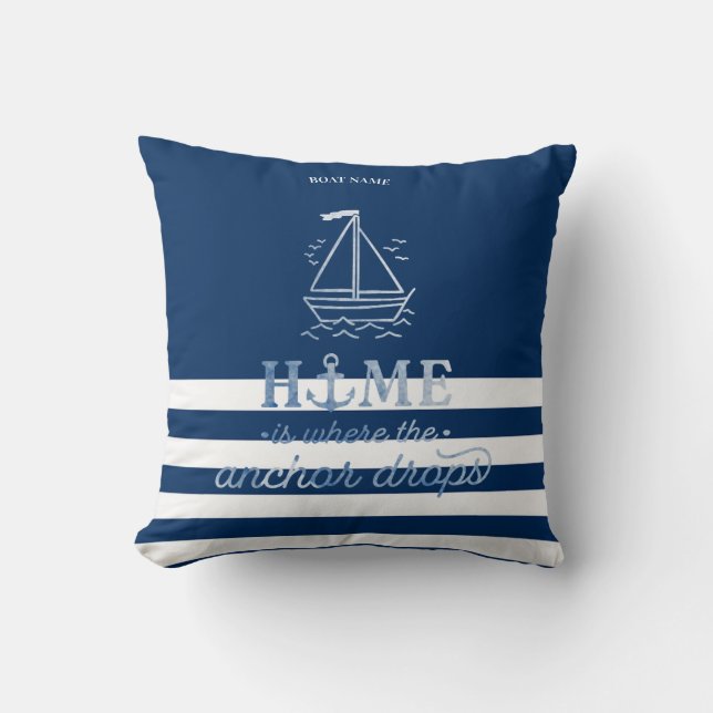 Nautical Boat Anchor Navy Blau Streifen Kissen (Vorderseite)
